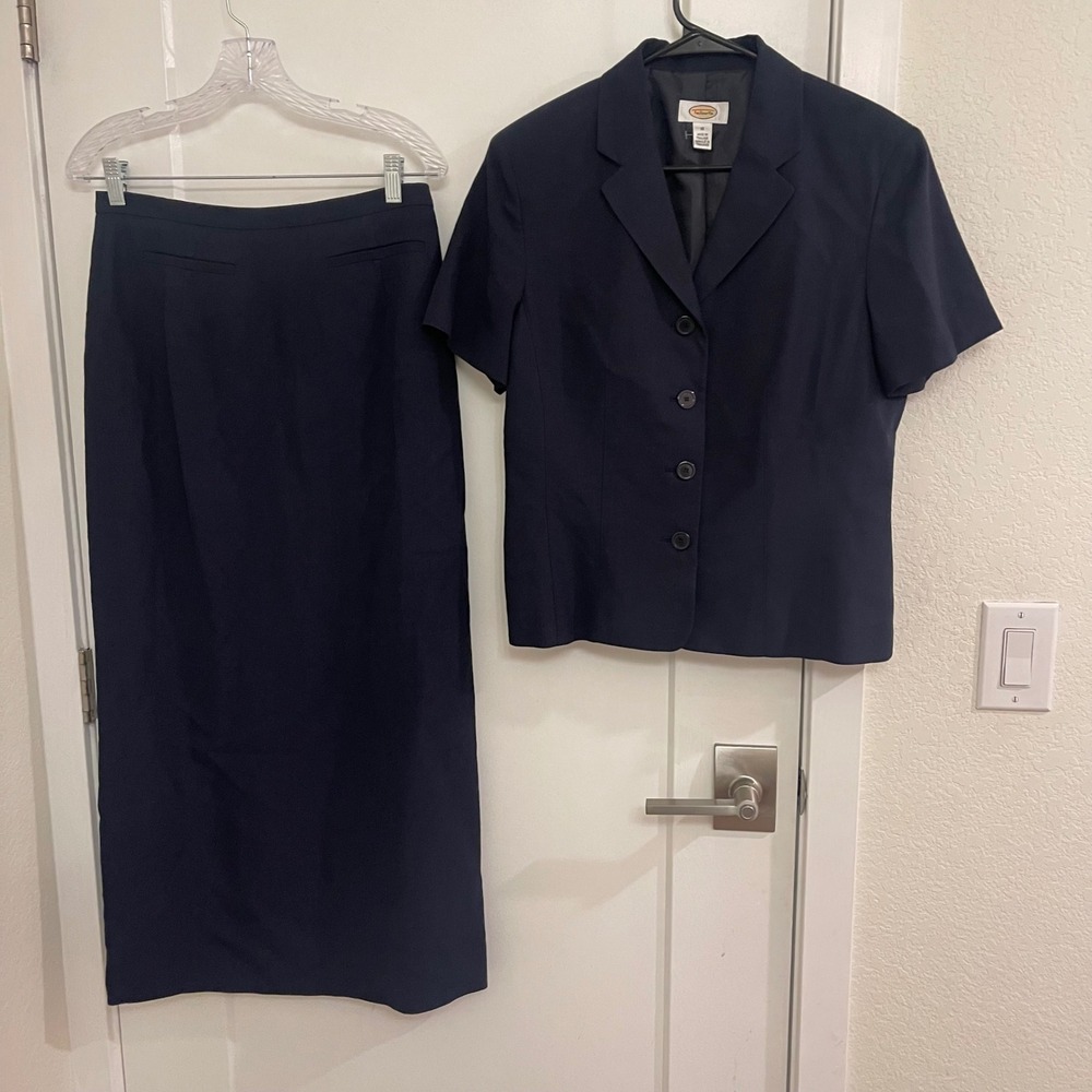 Vintage Talbots Linen Navy Maxi Skirt and Blazer Set 90s Butter Mom Fall Chic
